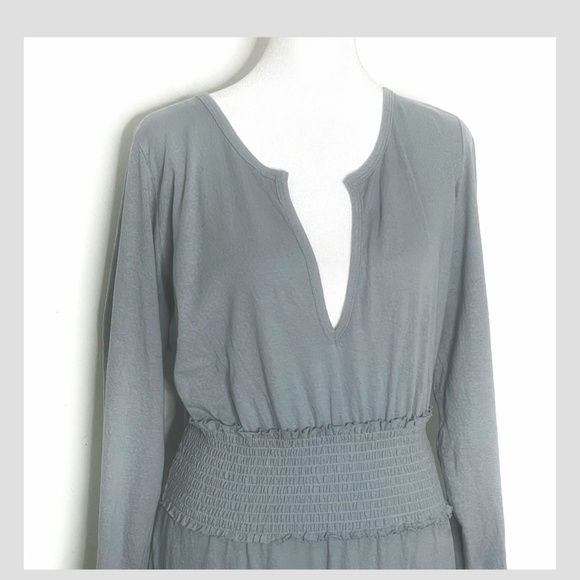 Free People Beach Maxi Dress Linen Blend Shirred Waist Long Sleeve Cover Up - Picture 3 of 6